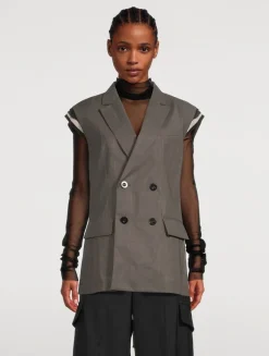 Double-Breasted Vest With Pleated Back