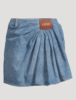Draped Denim Mini Skirt