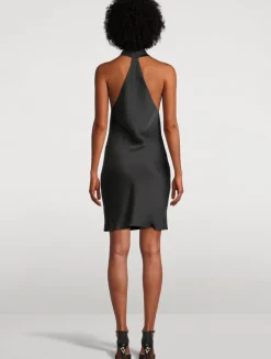 Draped Satin Halter Dress