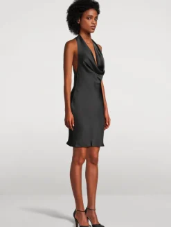 Draped Satin Halter Dress