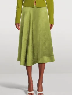 Draped Satin Midi Skirt