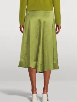 Draped Satin Midi Skirt