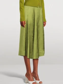 Draped Satin Midi Skirt