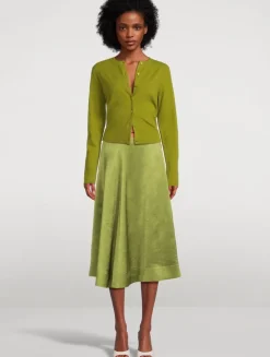 Draped Satin Midi Skirt