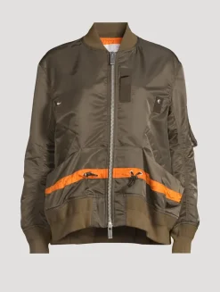 Drawstring Nylon Twill Bomber Jacket