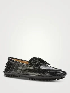 Driver Croc-Embossed Leather Loafers