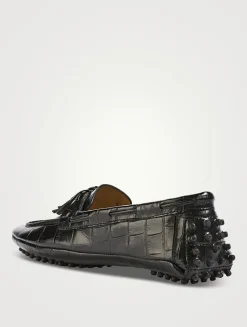 Driver Croc-Embossed Leather Loafers