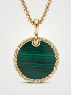 Dy Elements® Disc Pendant In 18k Yellow Gold With Malachite
