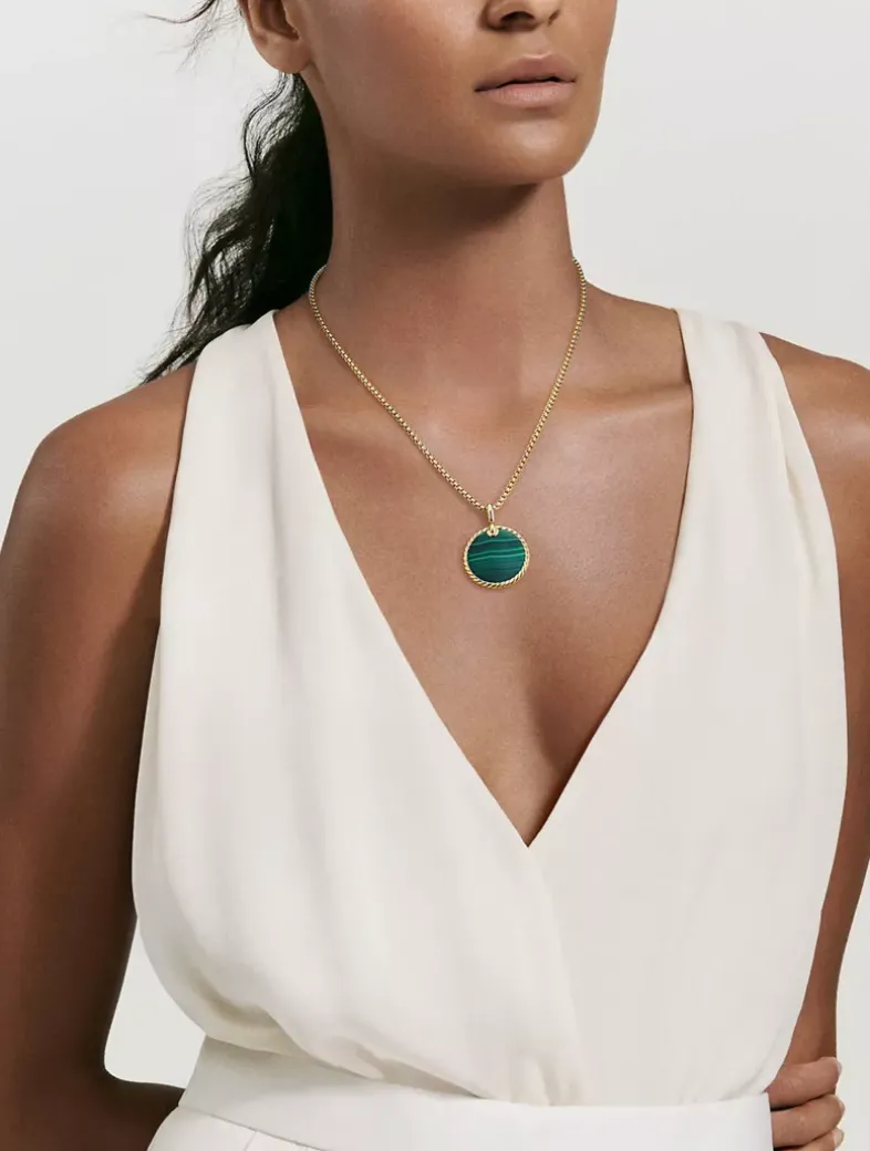 Dy Elements® Disc Pendant In 18k Yellow Gold With Malachite