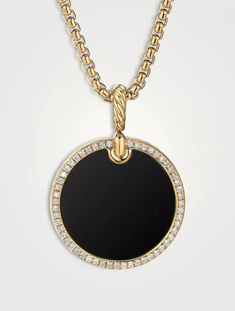 Dy Elements® Disc Pendant In 18k Yellow Gold With Black Onyx And Pavé Diamond Rim