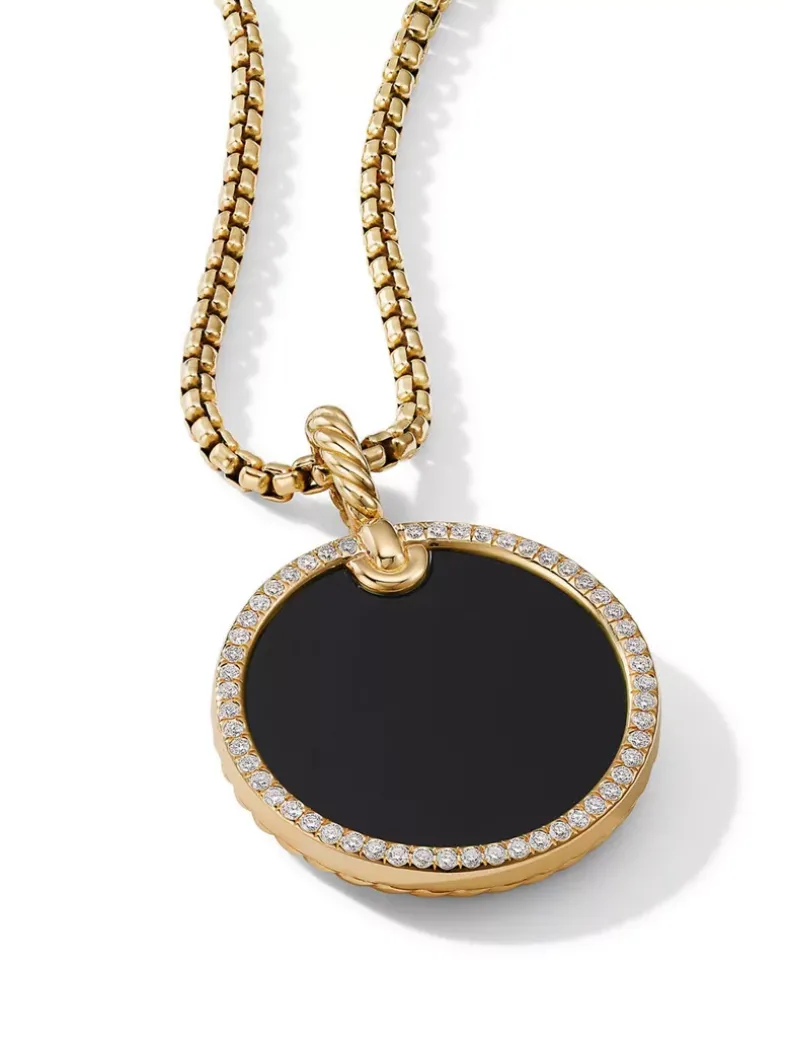 Dy Elements® Disc Pendant In 18k Yellow Gold With Black Onyx And Pavé Diamond Rim