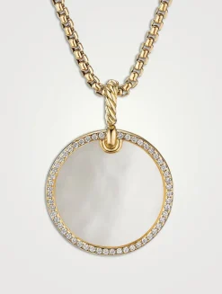 Dy Elements® Disc Pendant In 18k Yellow Gold With Mother Of Pearl And Pavé Diamond Rim