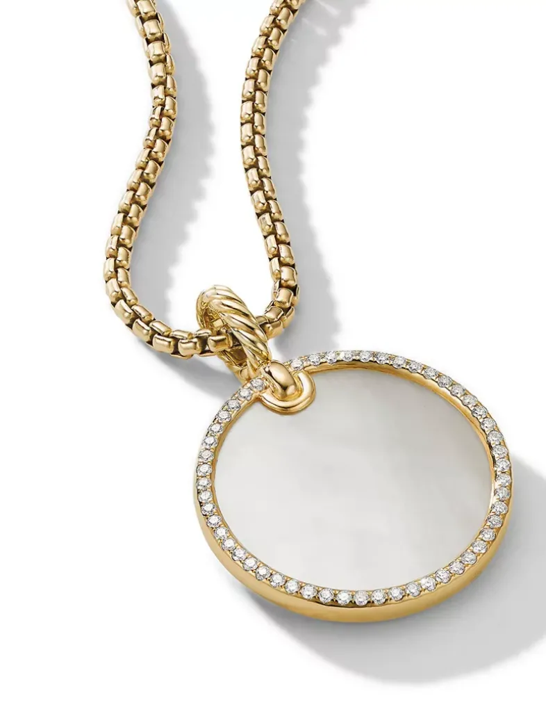 Dy Elements® Disc Pendant In 18k Yellow Gold With Mother Of Pearl And Pavé Diamond Rim