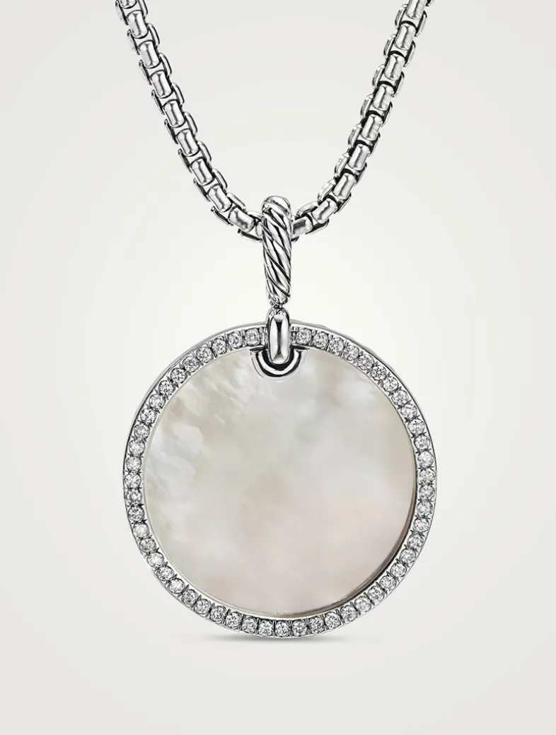 Dy Elements® Disc Pendant In Sterling Silver With Mother Of Pearl And Pavé Diamond Rim