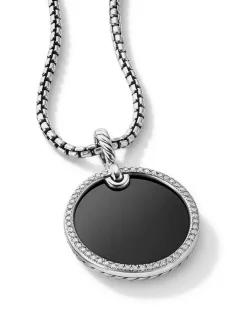 Dy Elements® Disc Pendant In Sterling Silver With Mother Of Pearl And Pavé Diamond Rim