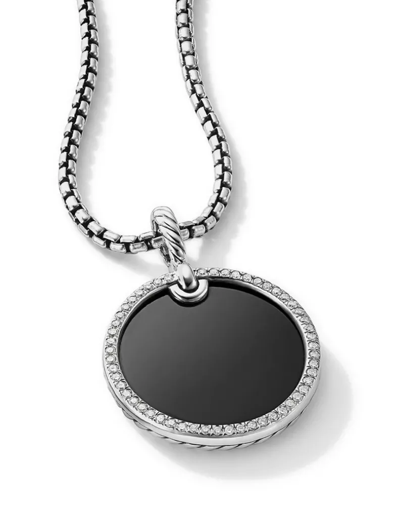 Dy Elements® Disc Pendant In Sterling Silver With Mother Of Pearl And Pavé Diamond Rim