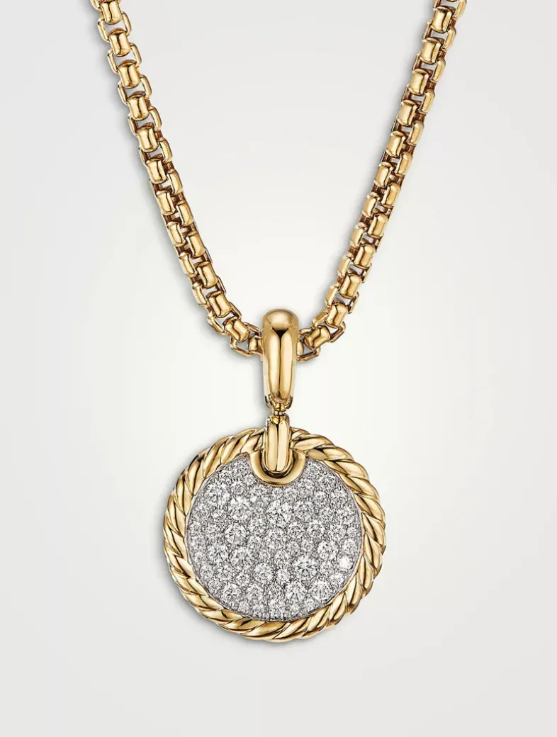 Dy Elements® Disc Pendant In 18k Yellow Gold With Pavé Diamonds
