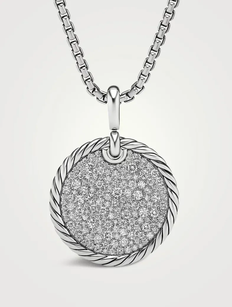 Dy Elements® Disc Pendant In Sterling Silver With Pavé Diamonds