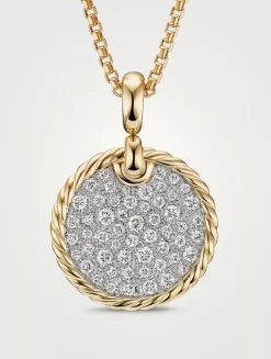 Dy Elements® Disc Pendant In 18k Yellow Gold With Pavé Diamonds