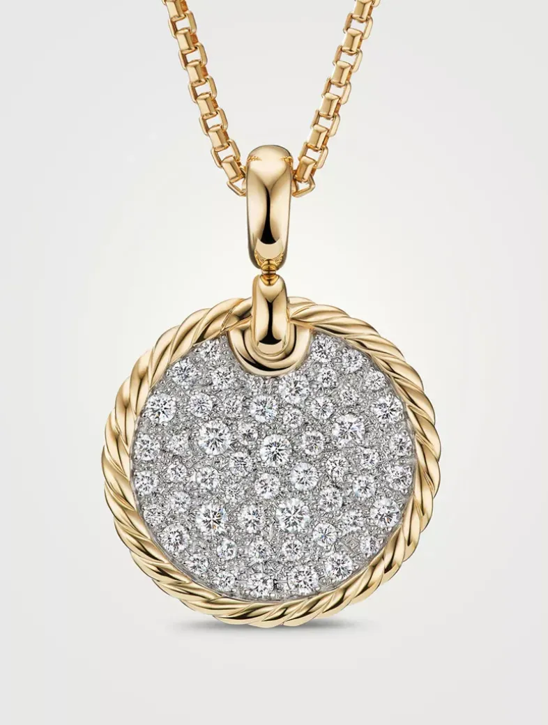 Dy Elements® Disc Pendant In 18k Yellow Gold With Pavé Diamonds