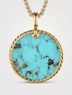 Dy Elements® Disc Pendant In 18k Yellow Gold With Turquoise