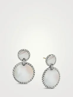 Dy Elements® Double Drop Earrings In Sterling Silver With Mother Of Pearl And Pavé Diamonds