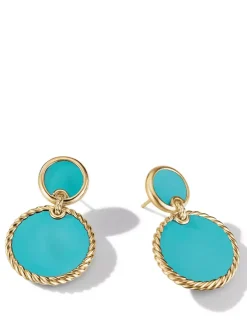 Dy Elements® Double Drop Earrings In 18k Yellow Gold With Mother Of Pearl