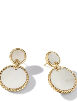Dy Elements® Double Drop Earrings In 18k Yellow Gold With Mother Of Pearl