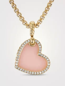 Dy Elements® Heart Amulet In 18k Yellow Gold With Pink Opal And Pavé Diamonds