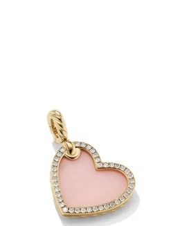 Dy Elements® Heart Amulet In 18k Yellow Gold With Pink Opal And Pavé Diamonds