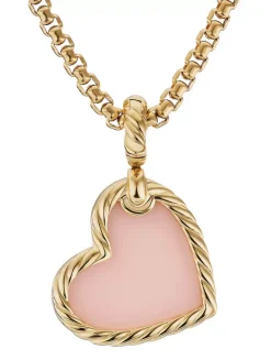Dy Elements® Heart Amulet In 18k Yellow Gold With Pink Opal And Pavé Diamonds