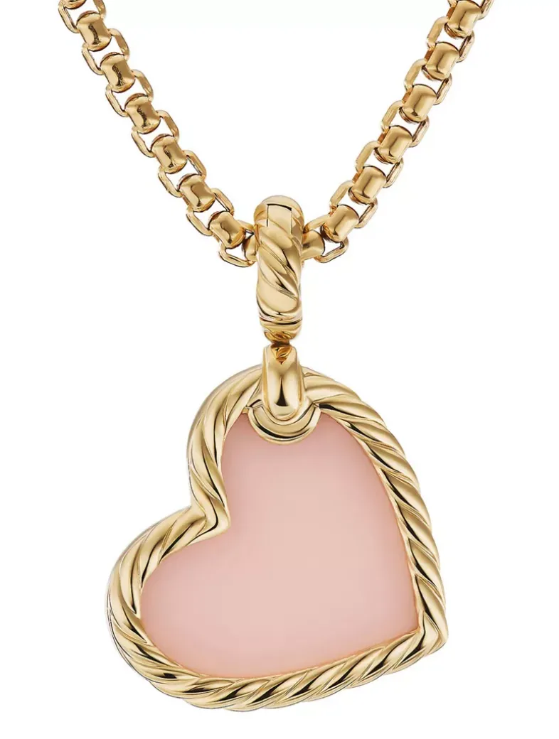 Dy Elements® Heart Amulet In 18k Yellow Gold With Pink Opal And Pavé Diamonds