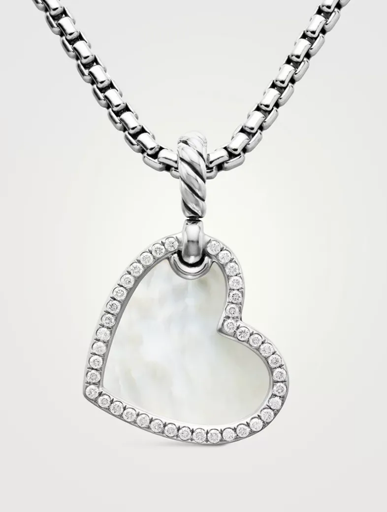 Dy Elements® Heart Amulet In Sterling Silver With Mother Of Pearl And Diamonds