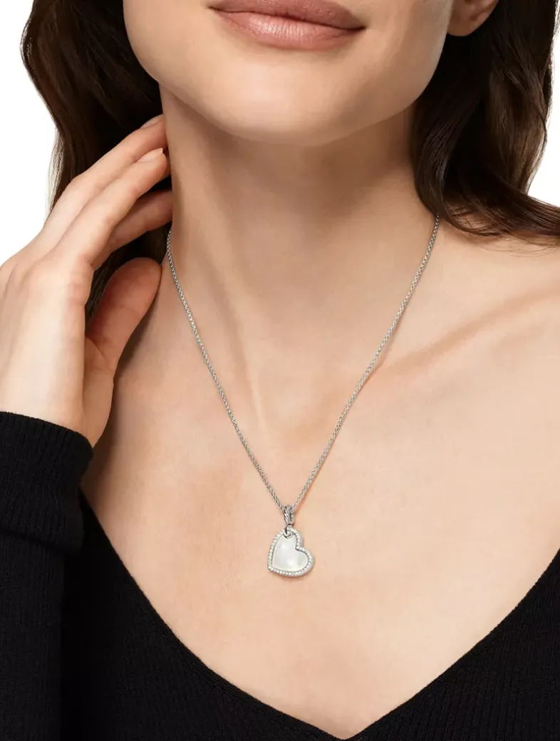 Dy Elements® Heart Amulet In Sterling Silver With Mother Of Pearl And Diamonds