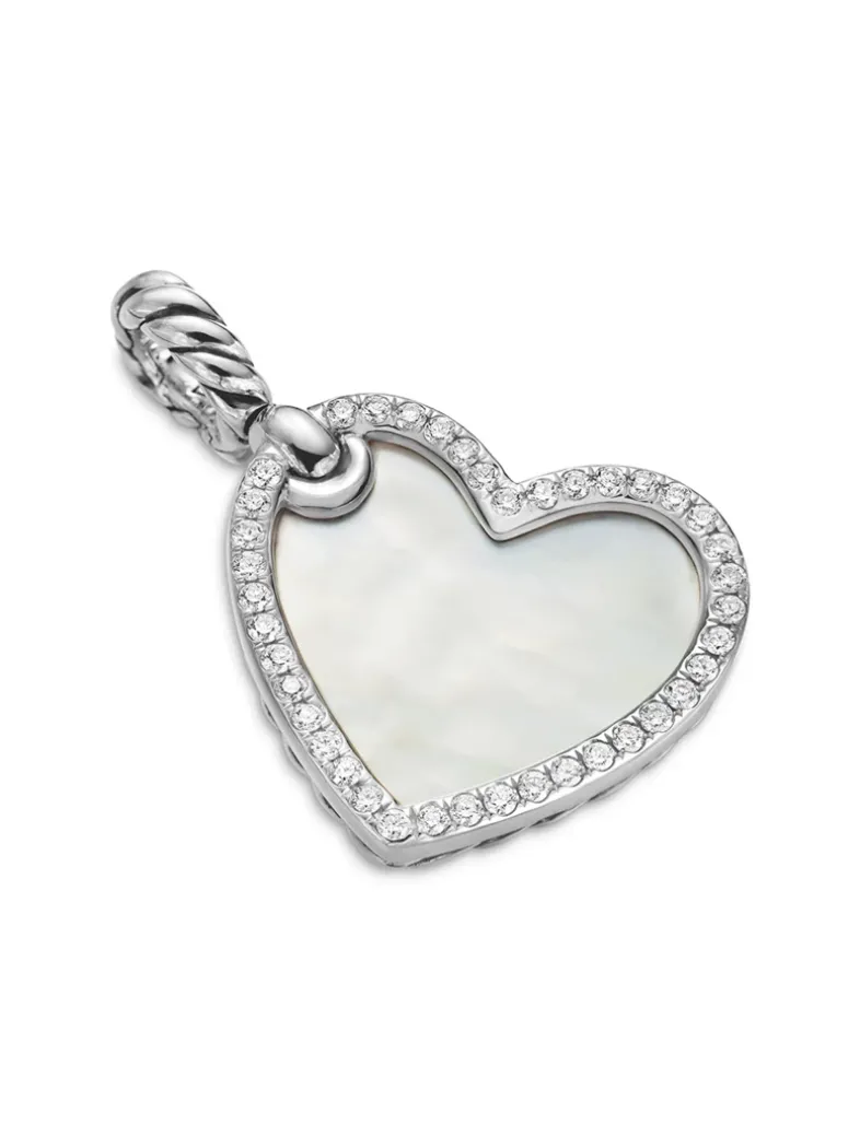Dy Elements® Heart Amulet In Sterling Silver With Mother Of Pearl And Diamonds