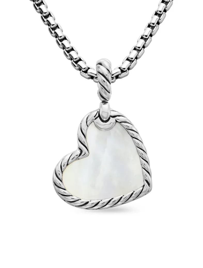 Dy Elements® Heart Amulet In Sterling Silver With Mother Of Pearl And Diamonds