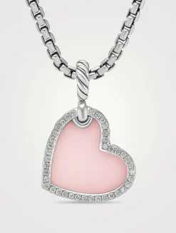 Dy Elements® Heart Amulet In Sterling Silver With Pink Opal And Pavé Diamonds
