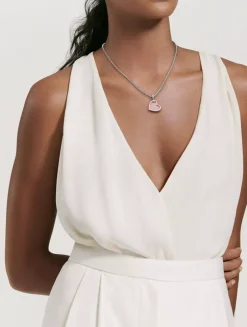 Dy Elements® Heart Amulet In Sterling Silver With Pink Opal And Pavé Diamonds