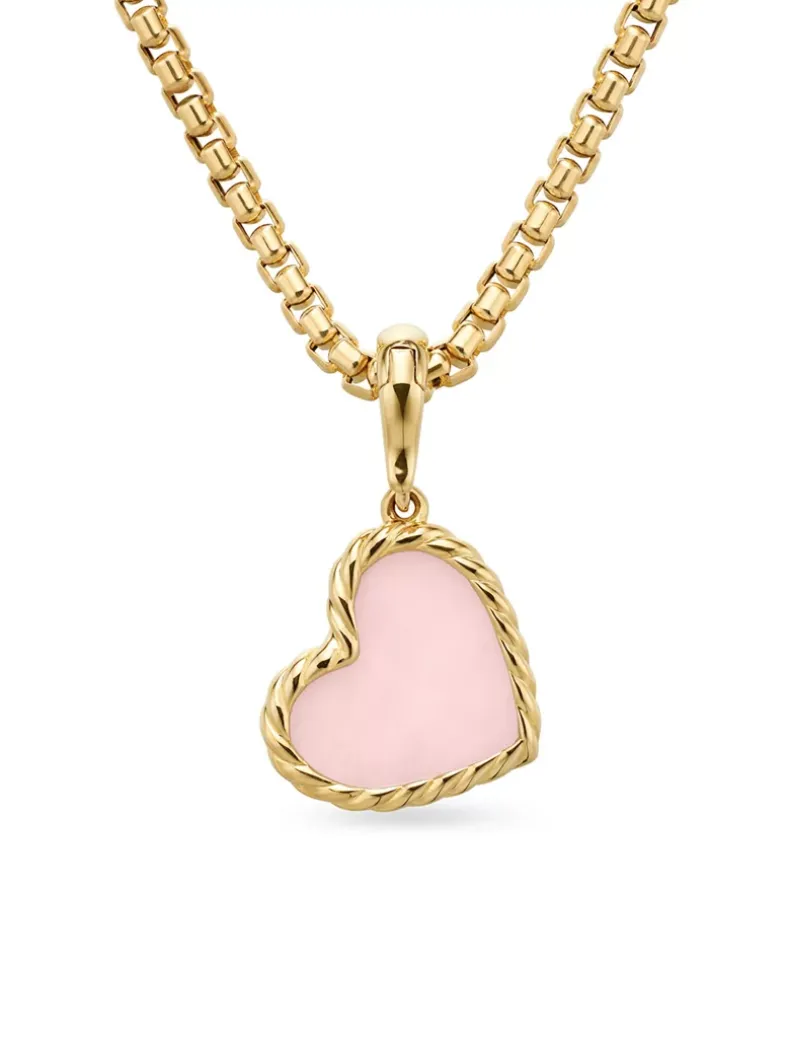 Dy Elements® Heart Amulet In 18k Yellow Gold With Pink Opal