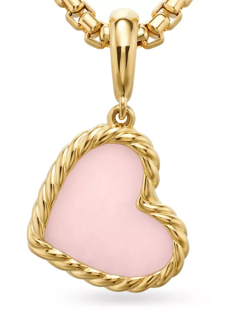 Dy Elements® Heart Amulet In 18k Yellow Gold With Pink Opal
