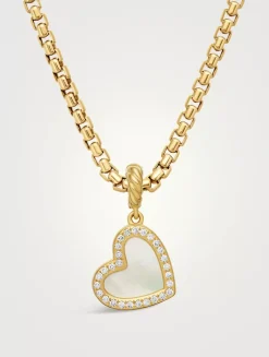 Dy Elements® Heart Pendant In 18k Yellow Gold With Mother Of Pearl And Diamonds, 19.5mm