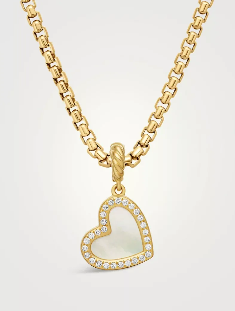 Dy Elements® Heart Pendant In 18k Yellow Gold With Mother Of Pearl And Diamonds, 19.5mm