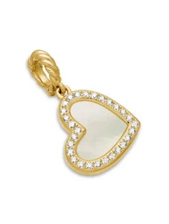 Dy Elements® Heart Pendant In 18k Yellow Gold With Mother Of Pearl And Diamonds, 19.5mm
