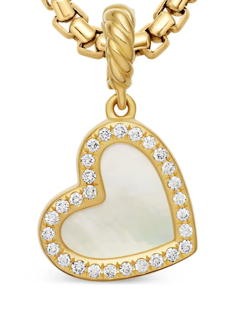 Dy Elements® Heart Pendant In 18k Yellow Gold With Mother Of Pearl And Diamonds, 19.5mm