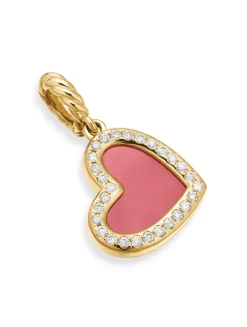 Dy Elements® Heart Pendant In 18k Yellow Gold With Mother Of Pearl And Diamonds, 19.5mm
