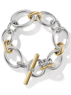 Dy Mercer® Chain Bracelet In Sterling Silver With 18k Yellow Gold And Diamonds, 25mm