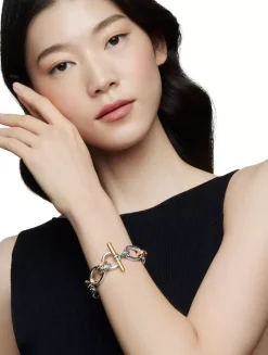 Dy Mercer® Chain Bracelet In Sterling Silver With 18k Yellow Gold And Diamonds, 25mm