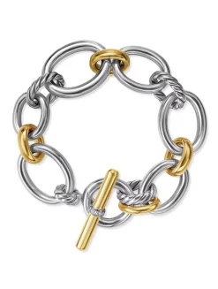 Dy Mercer® Chain Bracelet In Sterling Silver With 18k Yellow Gold And Diamonds, 25mm