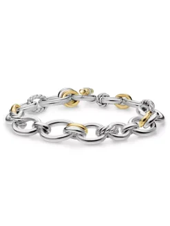 Dy Mercer® Chain Bracelet In Sterling Silver With 18k Yellow Gold And Diamonds, 8mm