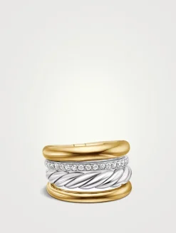 Dy Mercer® Four Row Ring In Sterling Silver With 18k Yellow Gold And Diamonds, 13.8mm